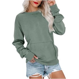 Women's Pin Solid Color Round Neck Loose Long-sleeved Sweater (Option: Grass Green-S)