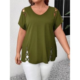 Women's European And American V-neck Cross-strap Short-sleeved T-shirt (Option: Olive Green-0XL)