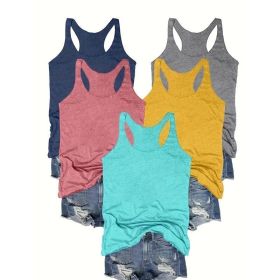 Women's 5-Pack Racerback Tank Tops Summer Casual Sleeveless Crew Neck Basics Vest (Option: Cyan Red Yellow Blue Gray-S)