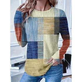 Women's Casual Check Print Long-sleeved T-shirt (Option: XL)