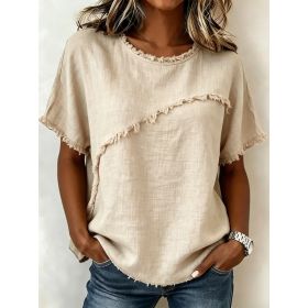 Women's Round-Neck Casual Loose Short-Sleeve Top (Option: Apricot-S)