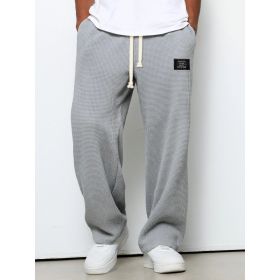 Waffle Straight Pants Fashion Brand Loose Loose  Drawstring Pockets Trousers Casual Men's Clothing (Option: Gray-S)