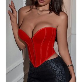 Women's Strapless Tube Top Asymmetrical Hem Lace Up Party Corset Tops (Option: L)