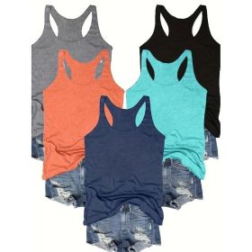 Women's 5-Pack Racerback Tank Tops Summer Casual Sleeveless Crew Neck Basics Vest (Option: Gray Black Orange Cyan Blue-XXL)