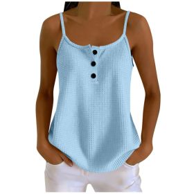 Summer Solid-color Waffle-knit Patchwork Camisole (Option: Light Blue-S)