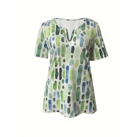 Summer New V-Neck Printed Short Sleeve T-Shirt Loose Casual Top (Option: M)