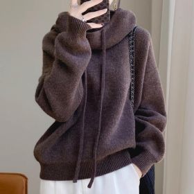 Women's Sweater Thicken Lazy Style All-match Long-sleeved Autumn Winter Warm Casual Sweater For Women (Option: Mocha Color Thickness 750g-Free Size)