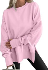Fashion Casual Round Neck Pullover Loose Sports Long-sleeved Sweater (Option: Pink2-L)