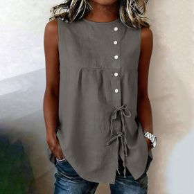 Loose-fit Sleeveless Shirt Blouse For Women (Option: Gray-S)
