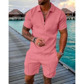 Polo Shirt Sports Short Sleeve Shorts Suit For Men (Option: Pink-S)
