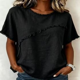 Women's Round-Neck Casual Loose Short-Sleeve Top (Option: Black-2XL)