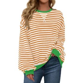 Fisoew Womens Striped Oversized Sweatshirt Color Block Crew Neck Long Sleeve Shirt Casual Loose Pullover Top Y2K Clothes (Option: Orange-S)