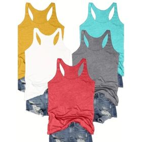 Women's 5-Pack Racerback Tank Tops Summer Casual Sleeveless Crew Neck Basics Vest (Option: Yellow Cyan White Gray Red-S)