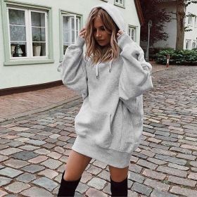 Women's Solid Color Pullover Hooded Loose Fleece Sweater (Option: Gray-S)