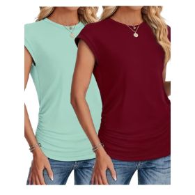 2-piece Crew Neck Short Sleeve Solid Color Casual T-shirt (Option: Multicolored-2pcs-XXL)