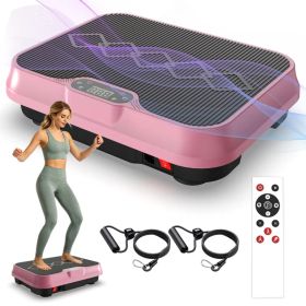 Whole Body Vibration Plate Exercise Machine with Remote Control & Resistance Bands, 1-250 Adjustable Speed Vibration Platform, LCD Display Home F (Option: Rose red)