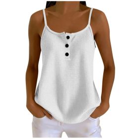 Summer Solid-color Waffle-knit Patchwork Camisole (Option: White-S)