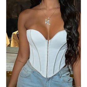 Overbust Corset Tops For Women Lace Up Strapless Boned Bustier Lingerie Bodyshaper Top (Option: L)