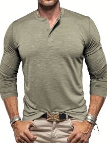 Men's Long-sleeved Henry Collar T-shirt (Option: Matcha color-M)