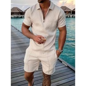 Polo Shirt Sports Short Sleeve Shorts Suit For Men (Option: Apricot-2XL)