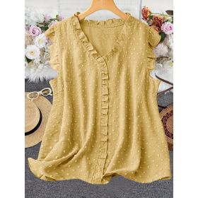 Loose-fitting Casual Vest With Short Sleeves (Option: Khaki-0XL)