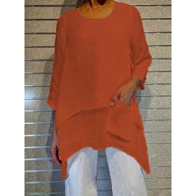 2026 Cross-border Summer New Women's Plus Size Elegant Series Loose Garden Collar Long-sleeved Top T-shirt (Option: Orangered-5XL)