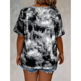 Self-pick-up Women's Tie Dye Printed Drawstring Casual Fashion Short Sleeve T-Shirt Only Self-pickup Is Supported (Option: Black-M)