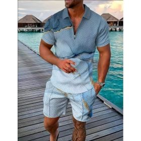 Polo Shirt Sports Short Sleeve Shorts Suit For Men (Option: Mixed blue-L)