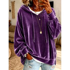 Annuo  Fall Winter New Velvet Hoodie Loose Long Sleeve Top (Option: Purple-3XL)
