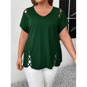 Women's European And American V-neck Cross-strap Short-sleeved T-shirt (Option: Dark Green-0XL)