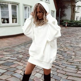 Women's Solid Color Pullover Hooded Loose Fleece Sweater (Option: White-S)