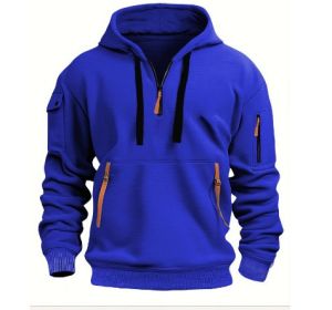 Dropped Shoulder Hooded Sweatshirt Men's Women's Plus Size Loose Pullover Fashion Sweatshirt (Option: Blue-3XL-1pcs)