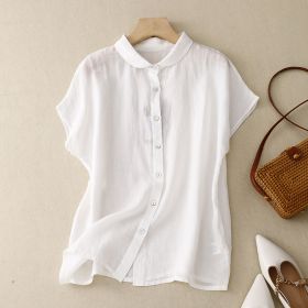 Cotton-Linen Plus-Size Loose Artistic Small Turn-Down Collar Shirt (Option: White-M)