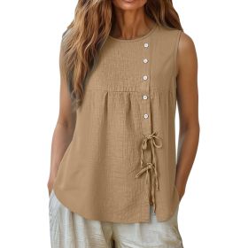 Loose-fit Sleeveless Shirt Blouse For Women (Option: Khaki-S)