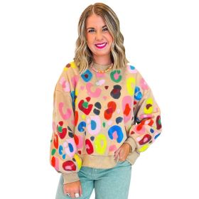 Winter Leopard Print Printed Crew Neck Sweatshirt (Option: Khaki-M)