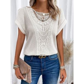 Summer Hollow Out Short-sleeved T-shirt Fashion Ethnic Style Tops Women's Clothing (Option: Beige-XS)