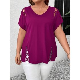 Women's European And American V-neck Cross-strap Short-sleeved T-shirt (Option: Rose Red-0XL)