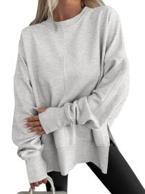 Fashion Casual Round Neck Pullover Loose Sports Long-sleeved Sweater (Option: Gray-S)