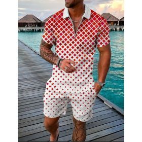Polo Shirt Sports Short Sleeve Shorts Suit For Men (Option: Red and white check-S)