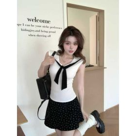 Contrast-color Knitted Vest Top For Women (Option: White-Average Size)