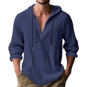 Hooded Casual Loose-fitting T-shirt Sweater For Men (Option: Navy Blue-S)