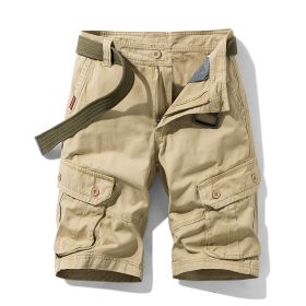 Solid Color Multi-pocket Cargo Shorts Men (Option: Khaki-33)