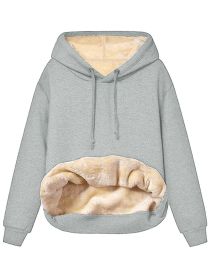 Warm Berber Fleece Pocket Hooded Sweatshirt Coat (Option: Light gray-S)