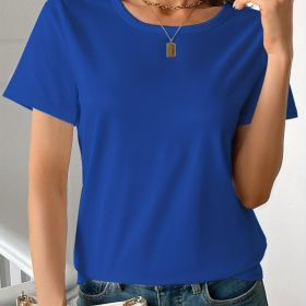 Casual Women's Round Neck Short Sleeve Sports Pure Cotton T-shirt (Option: Blue-XS)