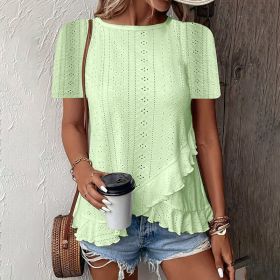 Women's Ruffle Hem Short Sleeve T-Shirt Casual Summer Crew Neck Blouses Top (Option: Light Green-XL)