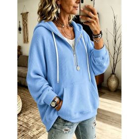 Womens Half-Placket Pullover Corduroy Hoodie (Option: Blue-S)