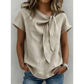 Women's Summer Short Sleeve Casual T-Shirt - Cotton Blend Lightweight Everyday Top For Daily Wear (Option: Khaki-S)