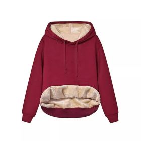 Warm Berber Fleece Pocket Hooded Sweatshirt Coat (Option: Wine Red-S)