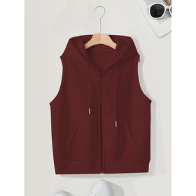 Women's Sleeveless Slim-fit Cardigan Zip Sweater (Option: Wine Red-2XL)