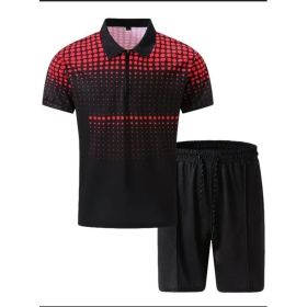 Polo Shirt Sports Short Sleeve Shorts Suit For Men (Option: Black red-S)